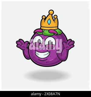 Non conosci l'espressione del sorriso con il personaggio Cartoon della mascotte Mangosteen Fruit Crown Mascot. Illustrazioni vettoriali Illustrazione Vettoriale
