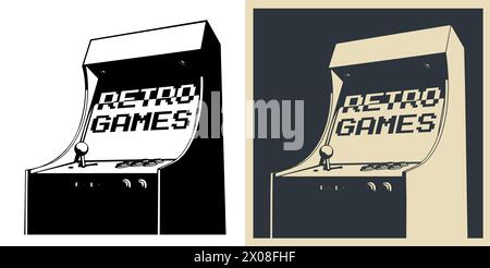 Illustrazioni vettoriali stilizzate di un armadietto di giochi arcade retrò Illustrazione Vettoriale