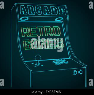 Illustrazioni vettoriali stilizzate di un armadietto di giochi arcade retrò Illustrazione Vettoriale