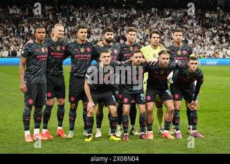 Madrid, Espagne. 09 aprile 2024. Team Manchester City durante la UEFA Champions League, i quarti di finale, partita di calcio di 1a tappa tra Real Madrid e Manchester City il 9 aprile 2024 allo stadio Santiago Bernabeu di Madrid, Spagna - foto Laurent Lairys/DPPI Credit: DPPI Media/Alamy Live News Foto Stock