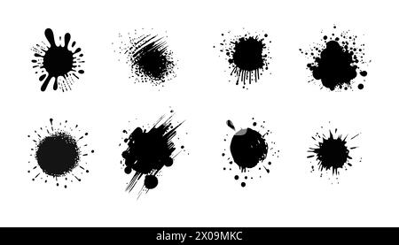 Set di Black Blot. Grunge elementi di disegno. Tratti di pennello. Illustrazione vettoriale. Illustrazione Vettoriale