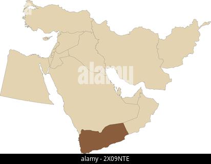 Mappa marrone scuro DELLO YEMEN all'interno della mappa marrone chiaro del Medio Oriente Illustrazione Vettoriale