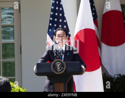 Washington DC 10 aprile 2024, USA: Il primo ministro giapponese Fumio Kishida incontra il presidente Joe Biden alla Casa Bianca di Washington DC. Patsy Lynch Foto Stock