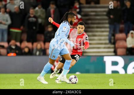 Southampton, Regno Unito. 09 aprile 2024. Kasey Palmer, centrocampista del Coventry City (45) durante la partita del campionato EFL tra Southampton FC e Coventry City FC il 9 aprile 2024 Credit: Every Second Media/Alamy Live News Foto Stock