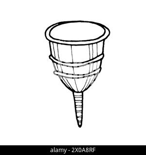 Illustrazione vettoriale dello schizzo con il contorno della coppa mestruale. Icona dello strumento donna senza rifiuti disegnata a mano. Concetto di igiene femminile ecocompatibile e sostenibile. Illustrazione Vettoriale