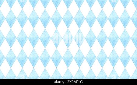 Illustrazione ad acquerello di un tradizionale motivo bavarese. Elementi per poster in diamanti bianchi e blu isolati dallo sfondo. Composizione per p Foto Stock