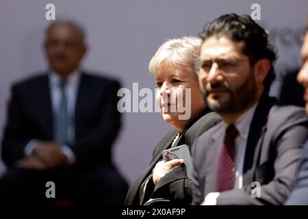 Città del Messico, Messico. 10 aprile 2024. 10 aprile 2024 a città del Messico, Messico: Affari esteri, ministro Alicia Barcena durante la cerimonia per il 105 ° anniversario della morte di Emiliano Zapata, tenutasi nel Patio d'Onore del Palazzo Nazionale. Crediti: Eyepix Group/Alamy Live News Foto Stock