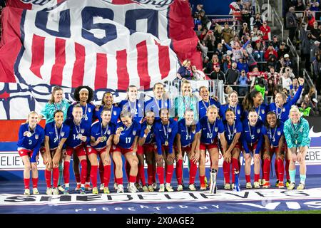 Columbus, Ohio, Stati Uniti. 9 aprile 2024. USWNT vince ai calci di rigore contro il Canada nella finale della She Believe Cup al Lower.com Field di Columbus, Ohio. (Kindell Buchanan/Alamy Live News) Foto Stock