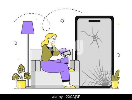 Vetro rotto su smartphone vettoriale semplice Illustrazione Vettoriale