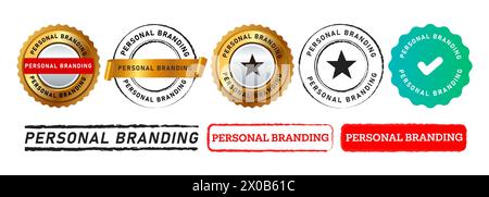 marchio personale simbolo adesivo dell'etichetta con il logo del rettangolo e del sigillo per le competenze relative ai valori di identità Illustrazione Vettoriale