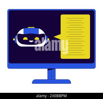 Il computer chatbot ai visualizza un oggetto cartoon lineare 2D. Illustrazione Vettoriale