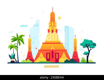 Edificio buddista a Bangkok - illustrazione vettoriale di colore moderno Illustrazione Vettoriale