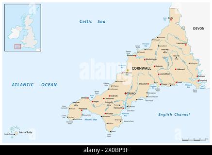mappa vettoriale della cornovaglia e delle isole scilly regno unito Foto Stock