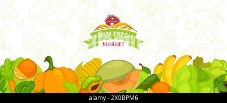 Mercato biologico con prodotti naturali e alimentari Illustrazione Vettoriale