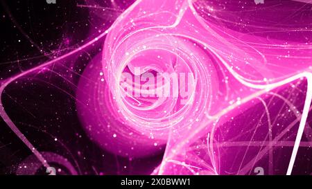 Campo di forza quantistica multidimensionale rosa luminoso con particelle elementari, rendering 3D. Foto Stock