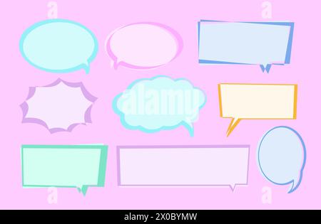 Illustrazione di bolle di testo pastello per fumetti, fumetti, manga, messaggi, chat, discorso, decorazione, stampa, social media, adesivi, comunicazione, pubblicità Illustrazione Vettoriale