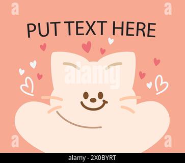 Illustrazione di gatto e cuore su sfondo arancione pastello per cartone animato, personaggio, animali, animali, animali, veterinario, negozio di animali domestici, fumetti, mascotte, banner, sfondo Illustrazione Vettoriale