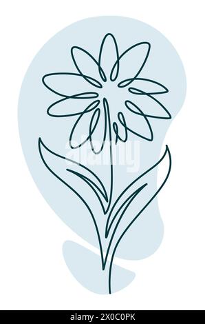 Fiore in fiore con foglie e petali linea arte Illustrazione Vettoriale