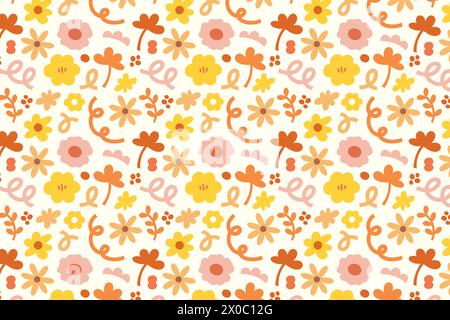 Motivo autunnale con fiori e foglie d'arancio per carta da parati floreale, sfondo, stampa in tessuto, sfondo, tessuto, confezione regalo, vestiti, natura, giardino Illustrazione Vettoriale