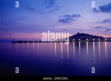 Panoramica all'alba. Ibiza, Isole Baleari, Spagna. Foto Stock