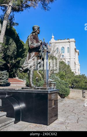 Monaco, Monaco - 20 gennaio 2024: Statua del Principe di Monaco Alberto 1 nei Giardini di San Martino Foto Stock