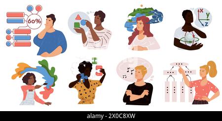 Persone che pensano e brainstorming, risolvere il problema Illustrazione Vettoriale