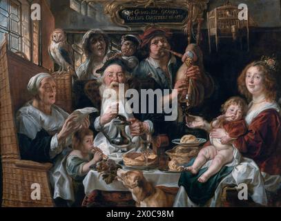 AS the Old Sing, so the Young Pipe Jacob Jordaens (1593-1678) pittura barocca Foto Stock