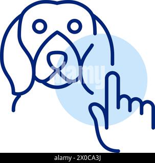 Trova il tuo animale domestico. Toccando un dito sull'immagine del cane. Sfogliare animali domestici adottabili. Servizi di adozione virtuale. Icona Pixel Perfect Illustrazione Vettoriale
