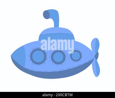 Illustrazione vettoriale isolata di un sottomarino su sfondo bianco. Illustrazione Vettoriale