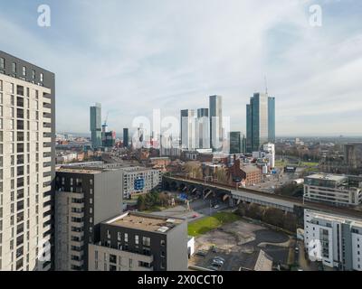 Fotografia aerea/drone del centro di Manchester, incluso il Foto Stock