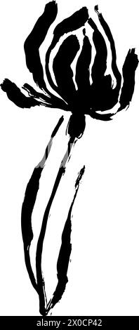 Dry Bruch Grunge Poppy Flower silhouette Illustrazione Vettoriale