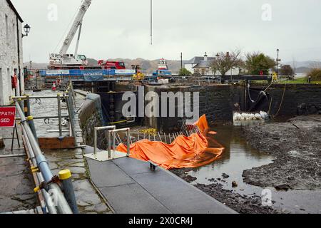 Importanti lavori di ingegneria civile intrapresi all'estremità nord-atlantica del canale Crinan, Argyll e Bute, Scozia Foto Stock
