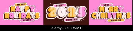 Buone etichette natalizie 2025 in colore rosa. Illustrazione Vettoriale