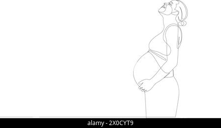 Disegno continuo di una linea di donna incinta. Illustrazione vettoriale a linea singola Illustrazione Vettoriale
