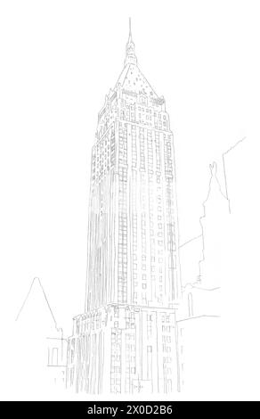 Disegno a matita architettonica di un grattacielo a Wall Street, New York, USA Foto Stock