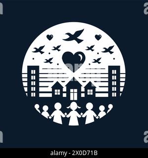 Logo comunitario con persone rotonde blu vettoriale adatto per organizzazioni no profit associazioni di beneficenza aziende Illustrazione Vettoriale