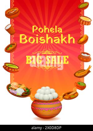 Illustrazione di sfondo di saluto per Pohela Boishakh, Bengalese felice anno nuovo celebrato nel Bengala Occidentale e in Bangladesh Illustrazione Vettoriale