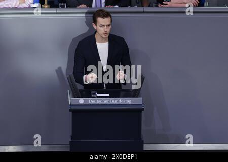 Matthias David Mieves, SPD MDB, spricht im Deutschen Bundestag, Berlino, 11.04.2024. Berlin Deutschland *** Matthias David Mieves, SPD MDB, parla nel Bundestag tedesco, Berlino, 11 04 2024 Berlino Germania Copyright: xUtexGrabowskyxphotothek.dex Foto Stock