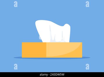 Scatola di tessuto. Scatola per tovaglioli gialla su sfondo blu, simpatica illustrazione vettoriale Illustrazione Vettoriale