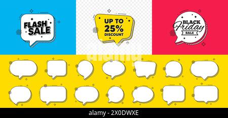 Fino al 25% di sconto. Cartello del prezzo dell'offerta di vendita. Bolla di conversazione del Black friday. Vettore Illustrazione Vettoriale