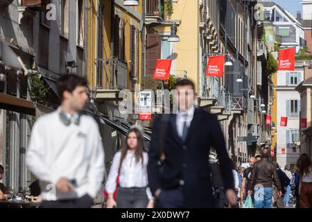 Milano, Italia. 11 aprile 2024. Installazioni per il Salone e Fuorisalone del Mobile a Brera - Cronaca - Milano, Italia - Giovedì, 11 aprile 2024 (foto Stefano porta/LaPresse) installazioni del Salone e Fuorisalone del Mobile a Brera - News - Milano, Italia - giovedì 11 aprile 2024 (foto Stefano porta/LaPresse) credito: LaPresse/Alamy Live News Foto Stock