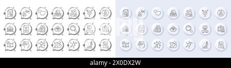 Icone di bolla vocale, accesso online e linea di costruzione del tribunale. Per applicazioni Web, stampa. Icone di linea. Vettore Illustrazione Vettoriale