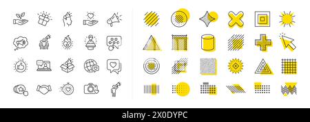 Icone della linea di ambasciatori del marchio. Influenza le persone, il megafono e il Rappresentante. Elementi di progettazione. Vettore Illustrazione Vettoriale