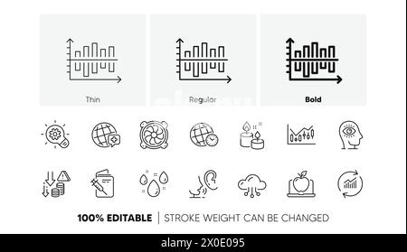 Icone della linea meteo piovosa, del diagramma di schema e del sistema di navigazione sussurro. Per applicazioni Web, stampa. Icone di linea. Vettore Illustrazione Vettoriale