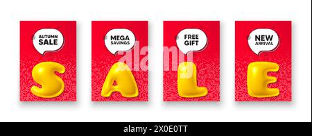Tag saldi autunnali. Cartello con il prezzo dell'offerta speciale. Modelli di poster con testo di vendita 3D. Vettore Illustrazione Vettoriale