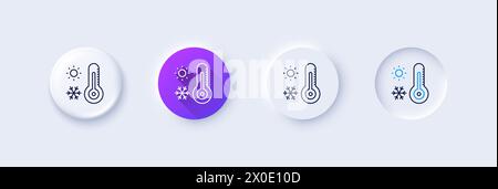 Icona della linea del termometro meteo. Fiocco di neve invernale, insegna del sole. Icone di linea. Vettore Illustrazione Vettoriale