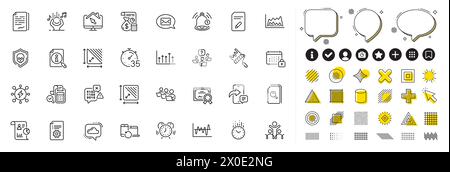 Set di icone Modifica documento, inclusione e linea Messenger per l'app Web. Icona del pittogramma vettore Illustrazione Vettoriale