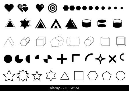 Icone geometriche versatili. Collezione Simple Shapes. Elementi di design essenziali. Illustrazione vettoriale. EPS 10. Illustrazione Vettoriale