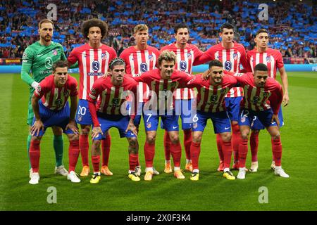 Squadra dell'Atletico Madrid durante la UEFA Champions League, i quarti di finale, partita di calcio di 1a tappa tra l'Atletico Madrid e il Borussia Dortmund il 10 aprile 2024 allo stadio Metropolitano di Madrid, Spagna Foto Stock