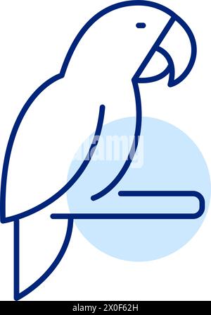 Pappagallo di Macaw su una diramazione. Pixel Perfect, icona traccia modificabile Illustrazione Vettoriale